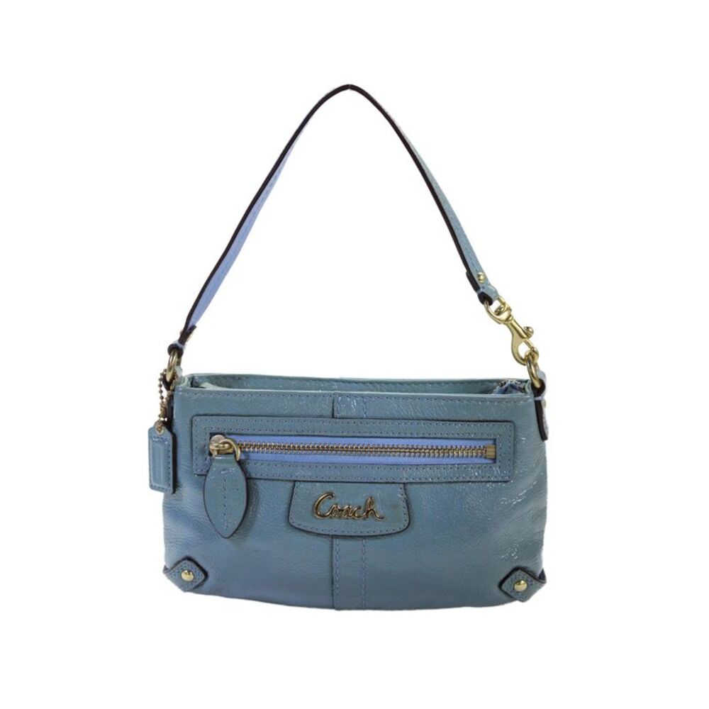 Coach Womens Patent Leather Top Handle Zip Up Mini Bag Blue
